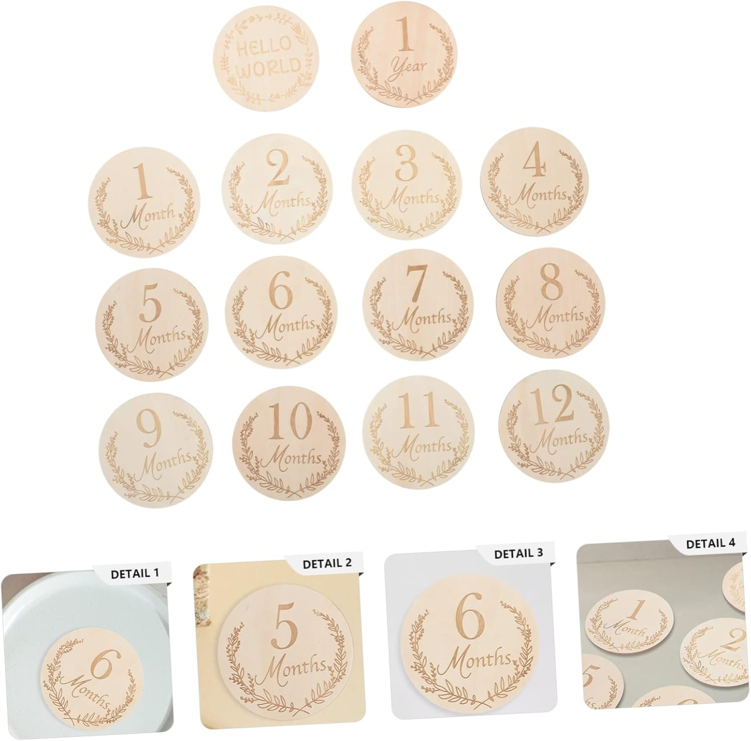 14Pcs Wooden Monthly Milestone Cards Photo Props for Newborn Growth Recording with Unique Design and Fine Grain Unisex Announcement
