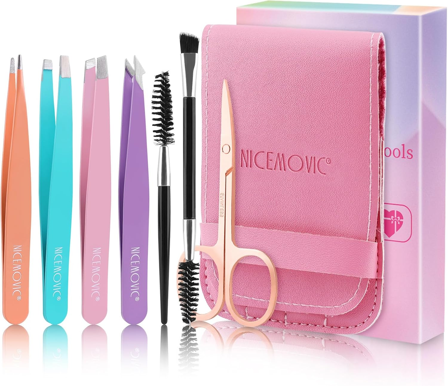 NICEMOVIC Tweezers for Women Facial Hair 7 Pcs, Stocking Stuffers for Teen Girls Adults, Christmas Birthday Gifts for Women, Tweezers for Eyebrows, Beauty Gifts for Mom Her Wife Sister Daughter image number 3