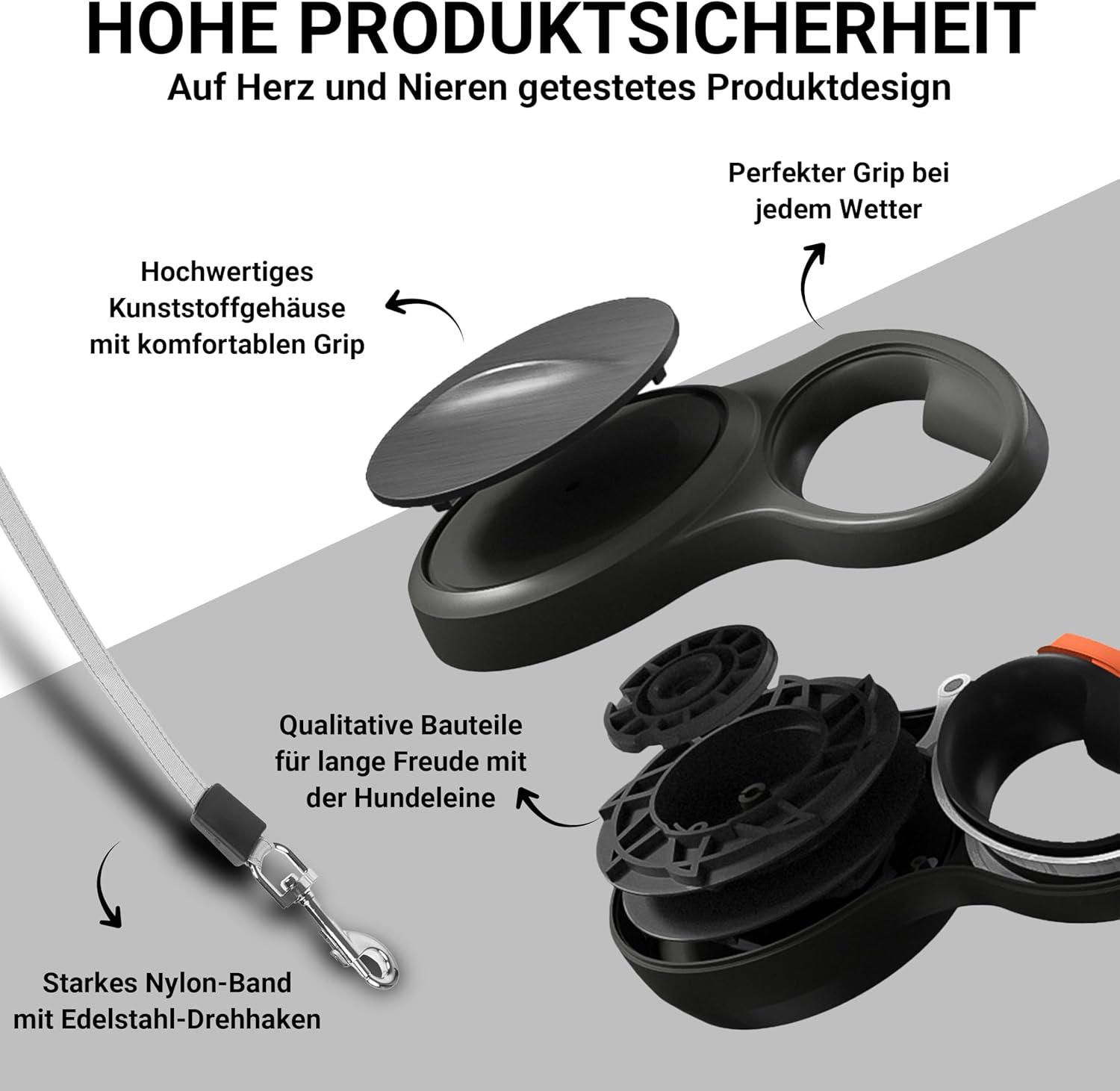 Finopet Dog Lead for Large Dogs and Medium up to 55 Kg, Dog Lead 5 M, Dog Lead Extendable and Innovative Automatic Brake System, Roller Lead, Running Lead for All Dog Harnesses image number 6