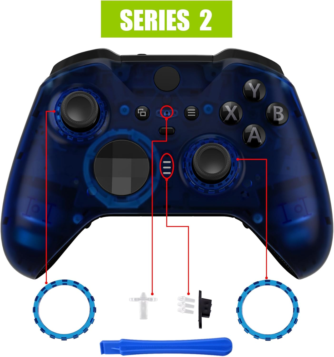 Extremerate Clear Blue Replacement Faceplate Cover for Xbox One Elite Controller Series 2 (Model 1797), Custom DIY Front Housing Shell Case & Accent Rings for Xbox Elite Series 2 Core Controller - Clear Atomic Purple image number 5
