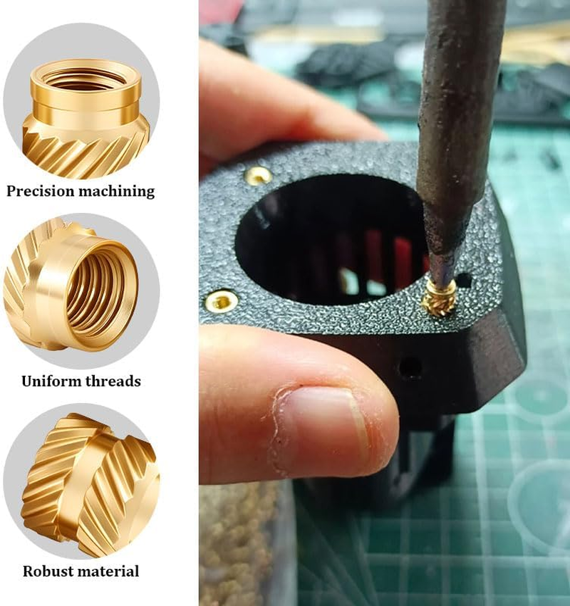 Threaded Insert M3 50PCS Gold, Brass Metric Knurled Nuts, Brass Heat Set Insert for 3D Printing Components、Automotive 、Plastic Shell