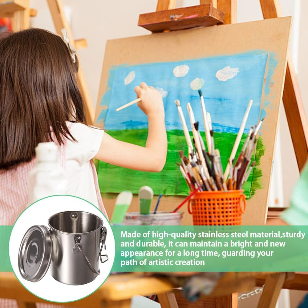 Stainless Steel Paintbrush Washer with Lid & Filter Screen, Brush Washing Bucket with Handle, Painting Brush Washing Barrel Cup Pot image number 3