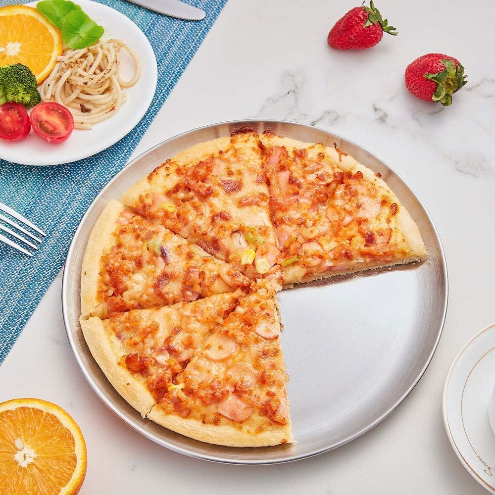 Stainless Steel Pizza Pan 8-Inch Set of 6, Pizza Baking Pan Pizza Tray round Pizza Baking Sheet Oven Tray, Non-Stick & Dishwasher Safe image number 3