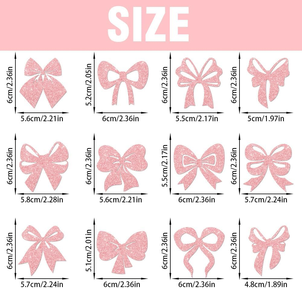 24Pcs Pink Bow Cupcake Toppers Bow Birthday Party Decorations Bowknot Cupcake Picks for Birthday Bridal Shower Wedding Themed Party Cake Decorations image number 1