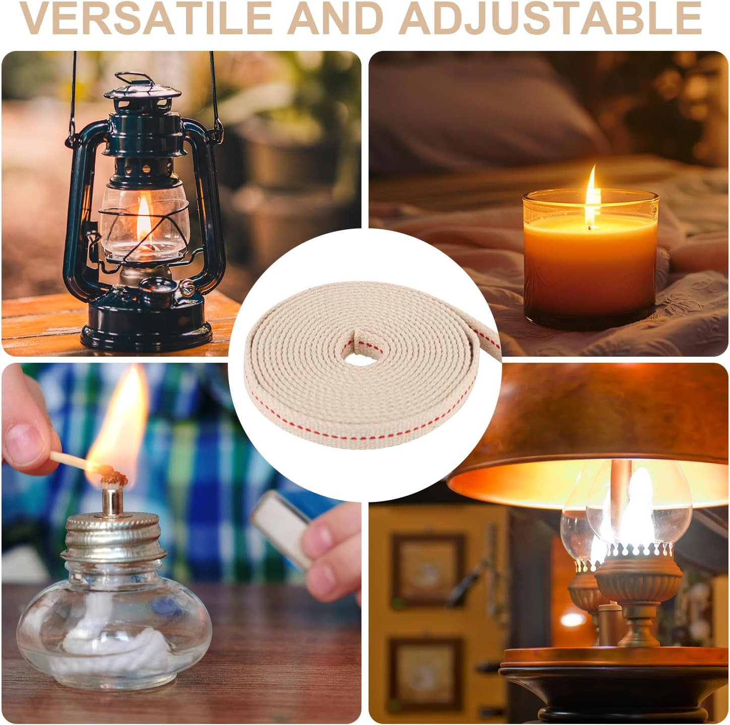 Oil Lamp Wicks, 1/2In Total Length 9.84Ft Cotton Flat Oil Lamp Wicks Cotton Flat Wick for Paraffin Oil Wicks for Oil Lamps with Red Stitch for Kerosene Paraffin Lamp(White) image number 4