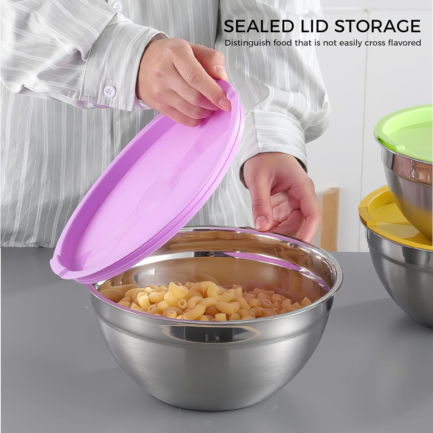 4Pcs Mixing Bowl Set, Stainless Steel Nesting Mixing Bowls Set, Salad Bowl with Lids for Baking/Cooking/Serving/Storage Dishwasher Safe image number 6