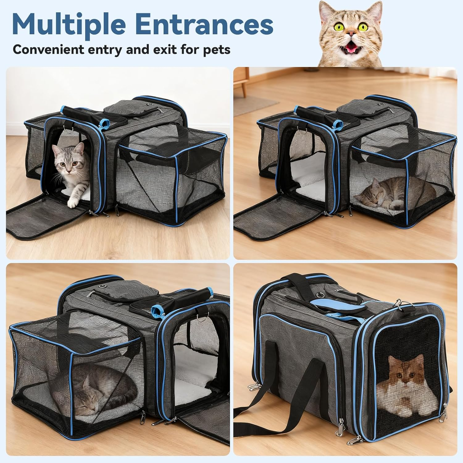 Expandable Cat Backpack - Dog Backpack up to 15 Kg, Foldable Cat Backpack for Cats Dogs with Inner Safety Lead and Pet Mat Cat Transport Bag Max image number 2