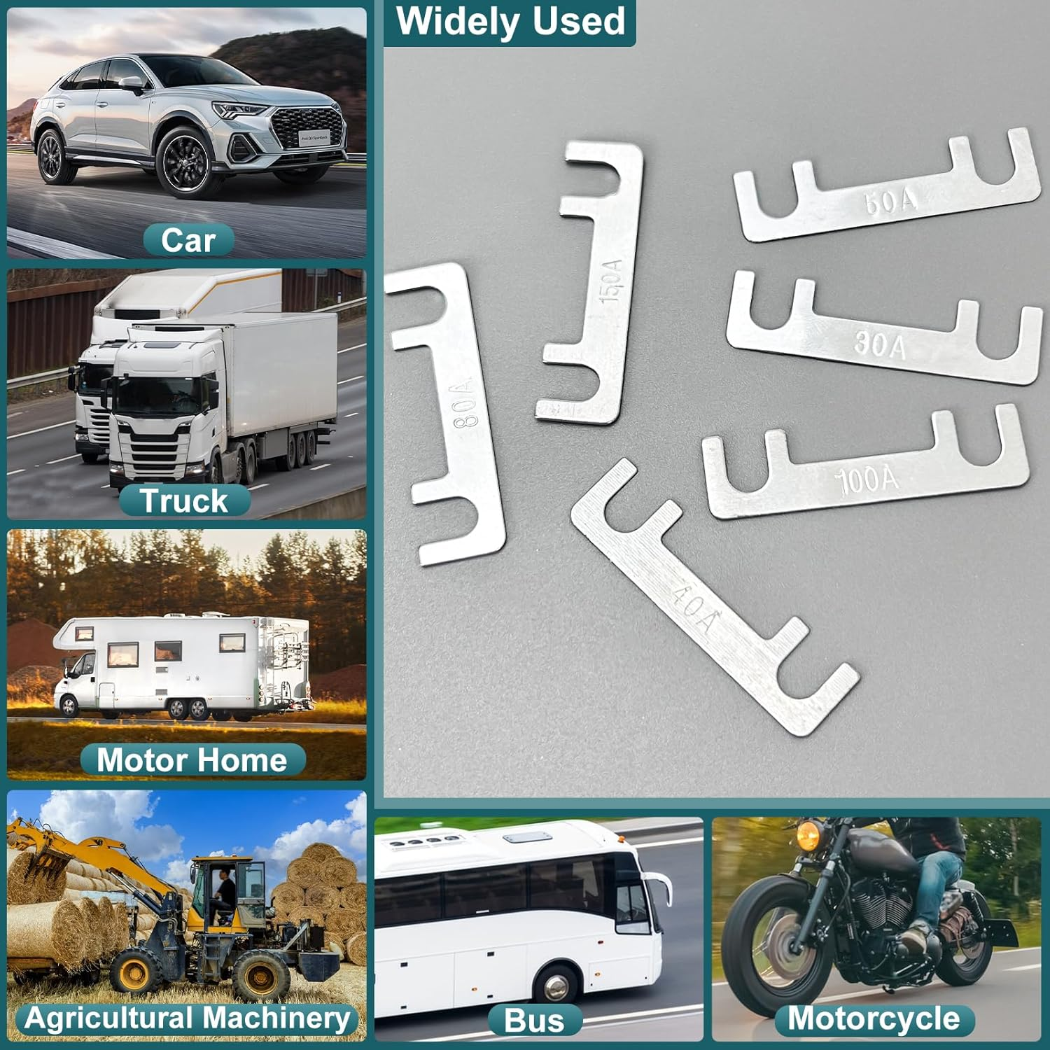 60 Pcs Strip Fuses Blade Fuse, 30A, 40A, 50A, 80A, 100A, 150A Flat Fuse Strip, Car Fuse for Caravan Motorhome, Car Fuse for Caravan Motorhome image number 5