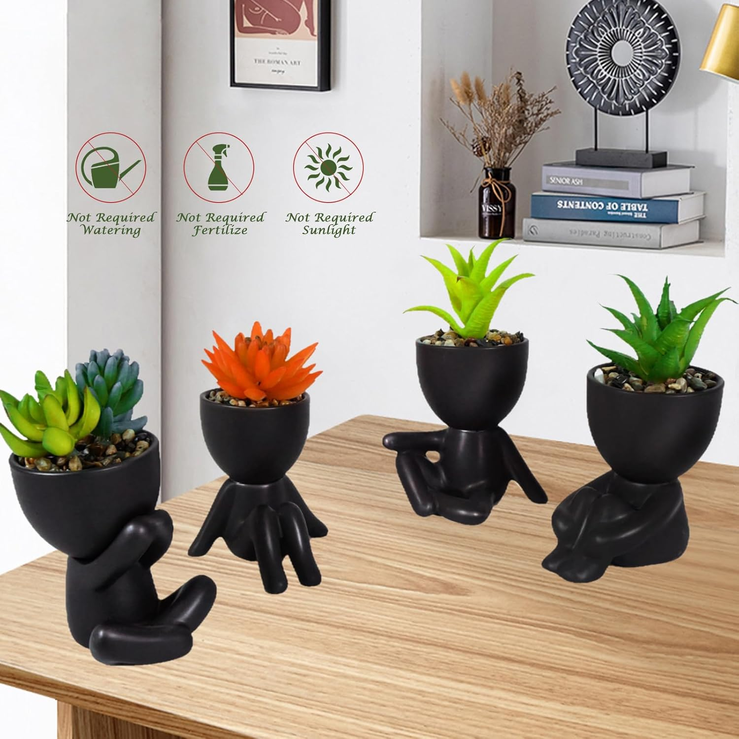 Lenamos Fake Succulent, Mini Succulents Plants Artificial in Modern Human Shaped Ceramic Pots Desk Decor Desk Plant for Office Decor for Women, Cute Fake Plants Bathroom Decor (4)