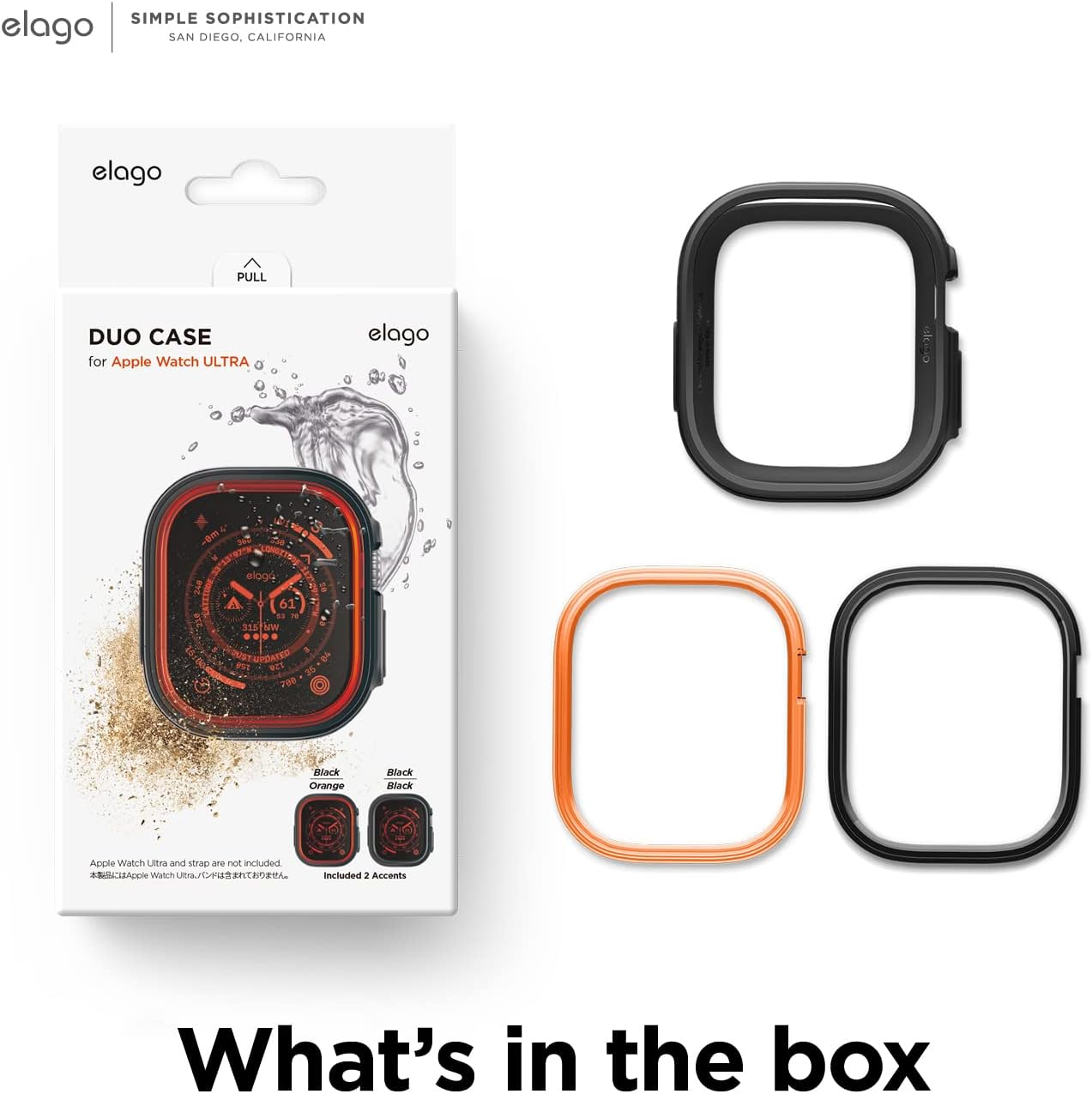Elago Duo Case Compatible with Apple Watch Ultra 3/2/1, Full Protection (Hard PC + TPU Material), Full Access to Screen, Two Pcs Included. Strap Not Included (TPU: Black/Pc: Orange, Black) image number 5