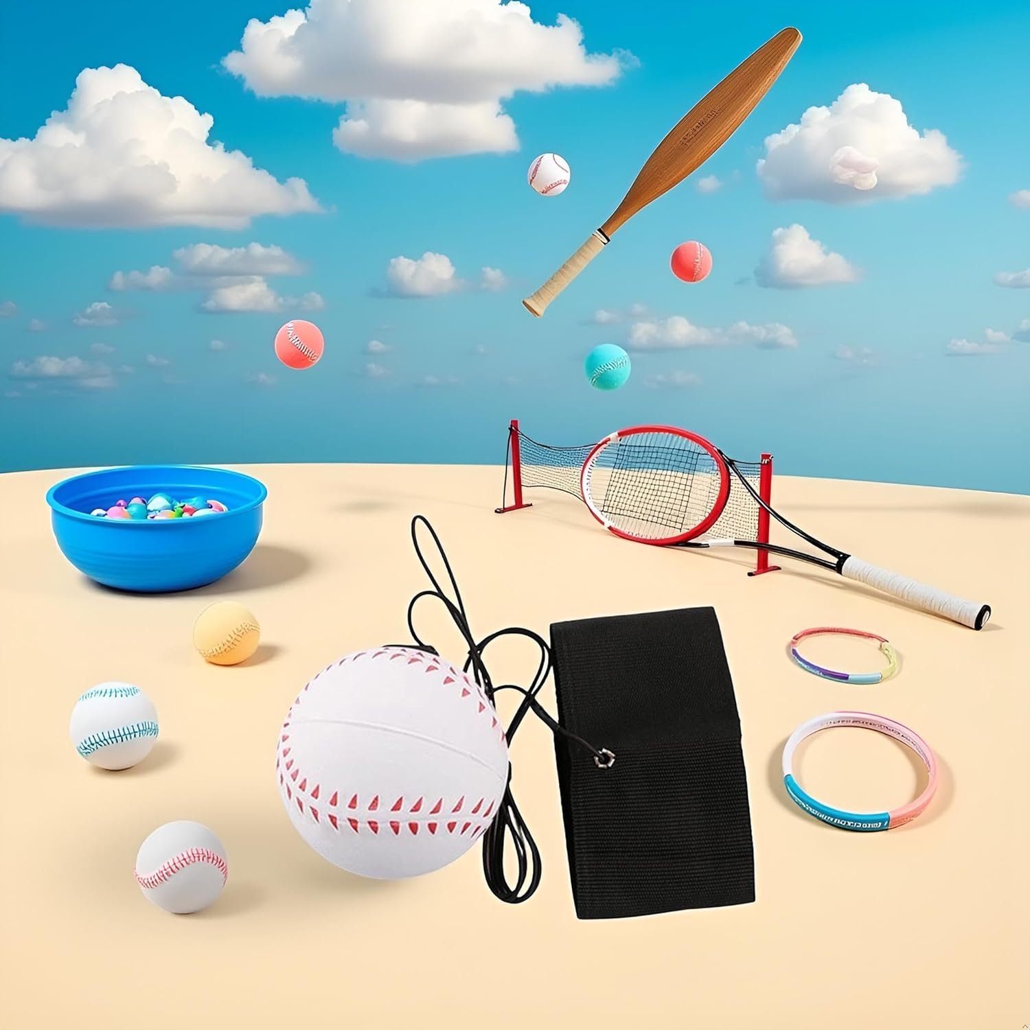 White Rubber Rebound Bouncy Wristband Balls,2.36 Inch Sports Wrist Balls on a String,Wrist Motion Return Ball on Elastic String for Wrist Exercise or Play,Ball Pits and Accessories(Tennis, Baseball) image number 2