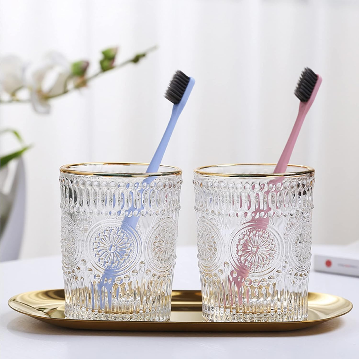 Glass Foam Soap Dispenser, Clear Hand Liquid Bottles with Gold Plastic Pump, Refillable round Foaming Lotion Dispensing for Kitchen Sink & Bathroom Counter image number 5