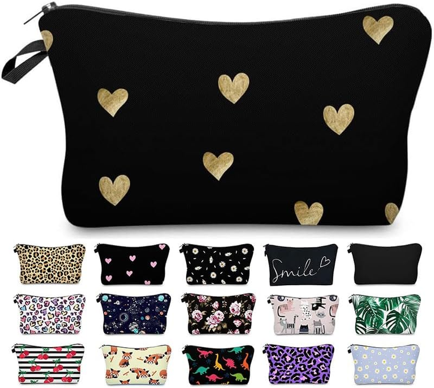 Travel Makeup Case Small, Cosmetic Zipper Bag Waterproof Small Pouch for Purse Mini, Women Cute Traveling Accessories Pouch for Ladies(Golden Heart) - Daisy image number 7