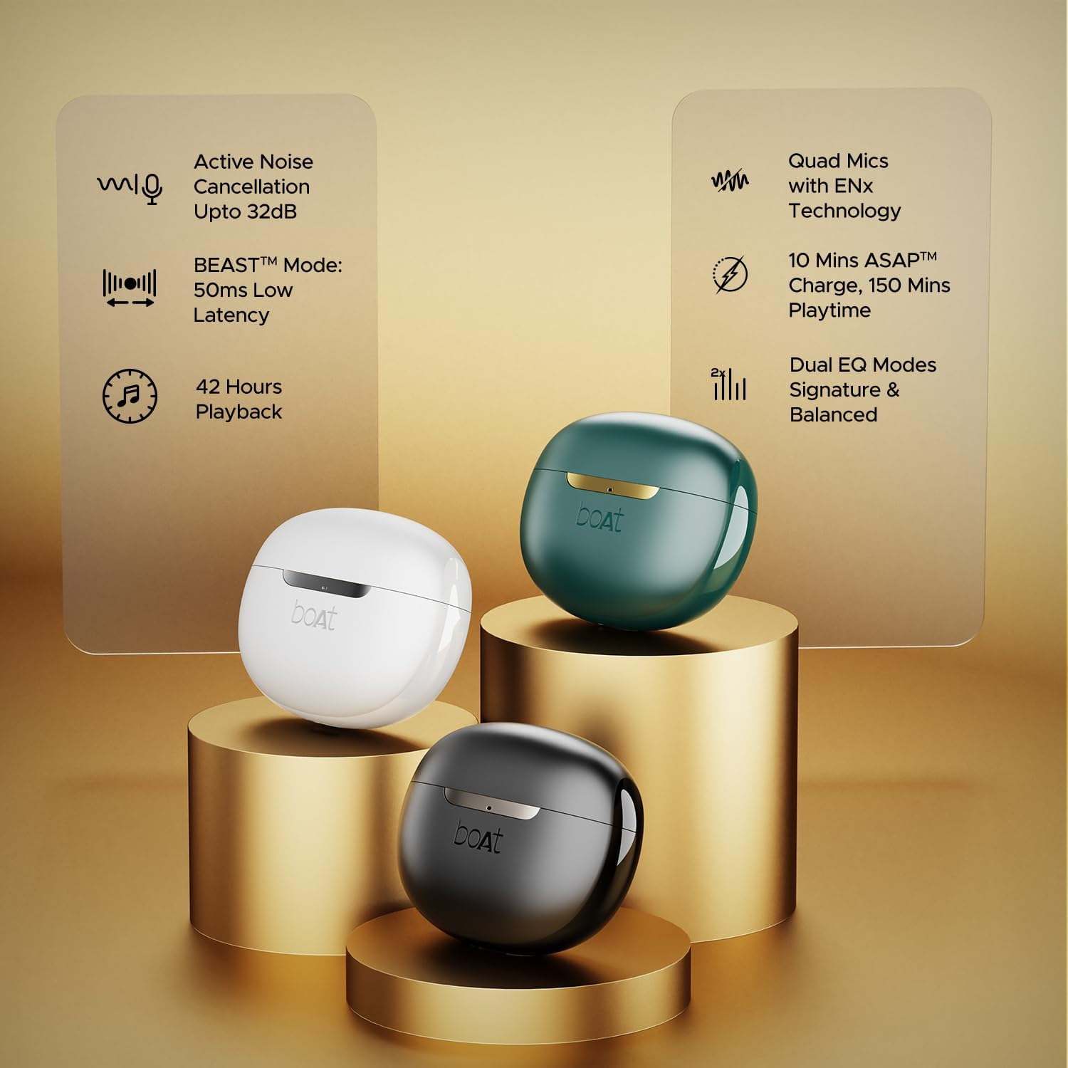 Boat Newly Launched Airdopes 141 ANC TWS Earbuds with 42 Hrs Playback/50 Ms Low Latency Beast&trade;Mode/Iwp&trade;Tech/Signature Sound/Quad Mics with Enx&trade;/Asap&trade; Charge/Usb Type-C Port/Ipx5 (White) - White image number 6