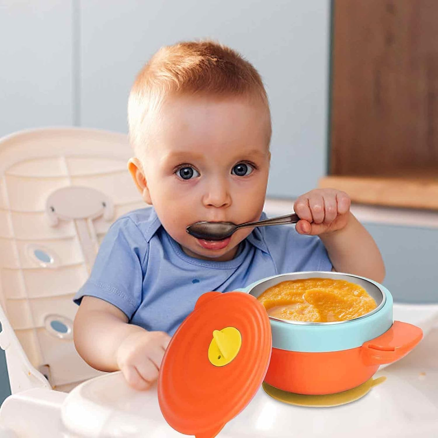 Baby Bowls with Suction,Non-Slip Baby Food Bowls with Lid - Detachable Baby First Stage Bowls with Water to Keep Food Warm for Babies, image number 1