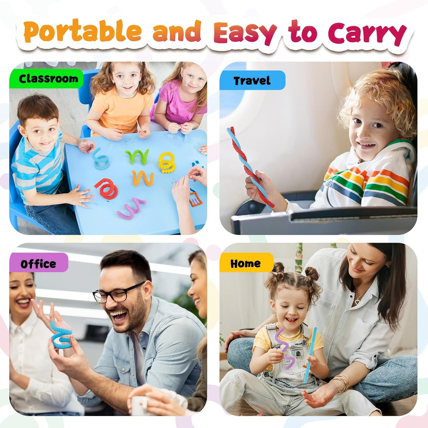 Fidget Toys Silicone Sensory Sticks, Textured Calming Sensory Toys for Kids with Autism, Autism Toy for Anxiety Relief, Travel Toy for Kids 3+ & Adults (6 Pack) image number 2