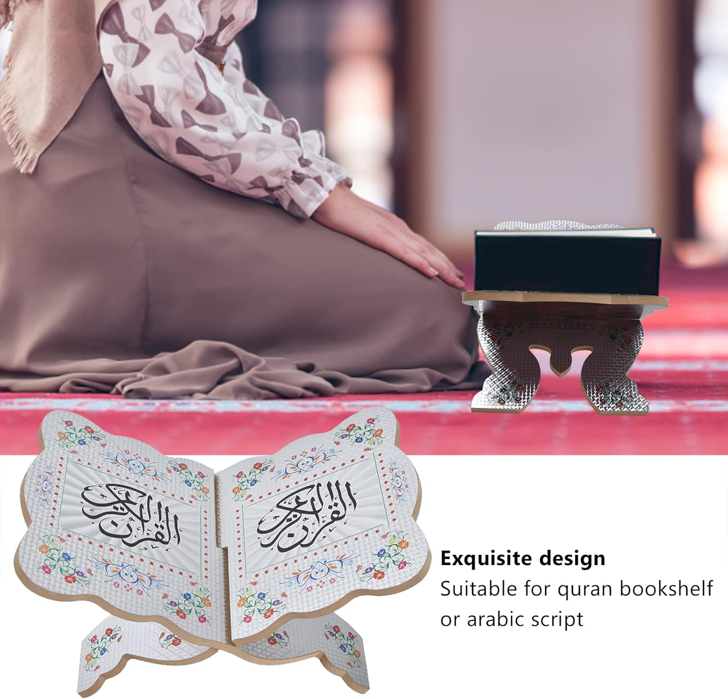 Book Stand, Wooden Foldable Quran Holder Quran Koran Holy Book Stand Holder, Muslim Arabic Calligraphy Bible Magazine Cookbook Display Holder Rack Quran Book Holder Stand for Reading(#2)