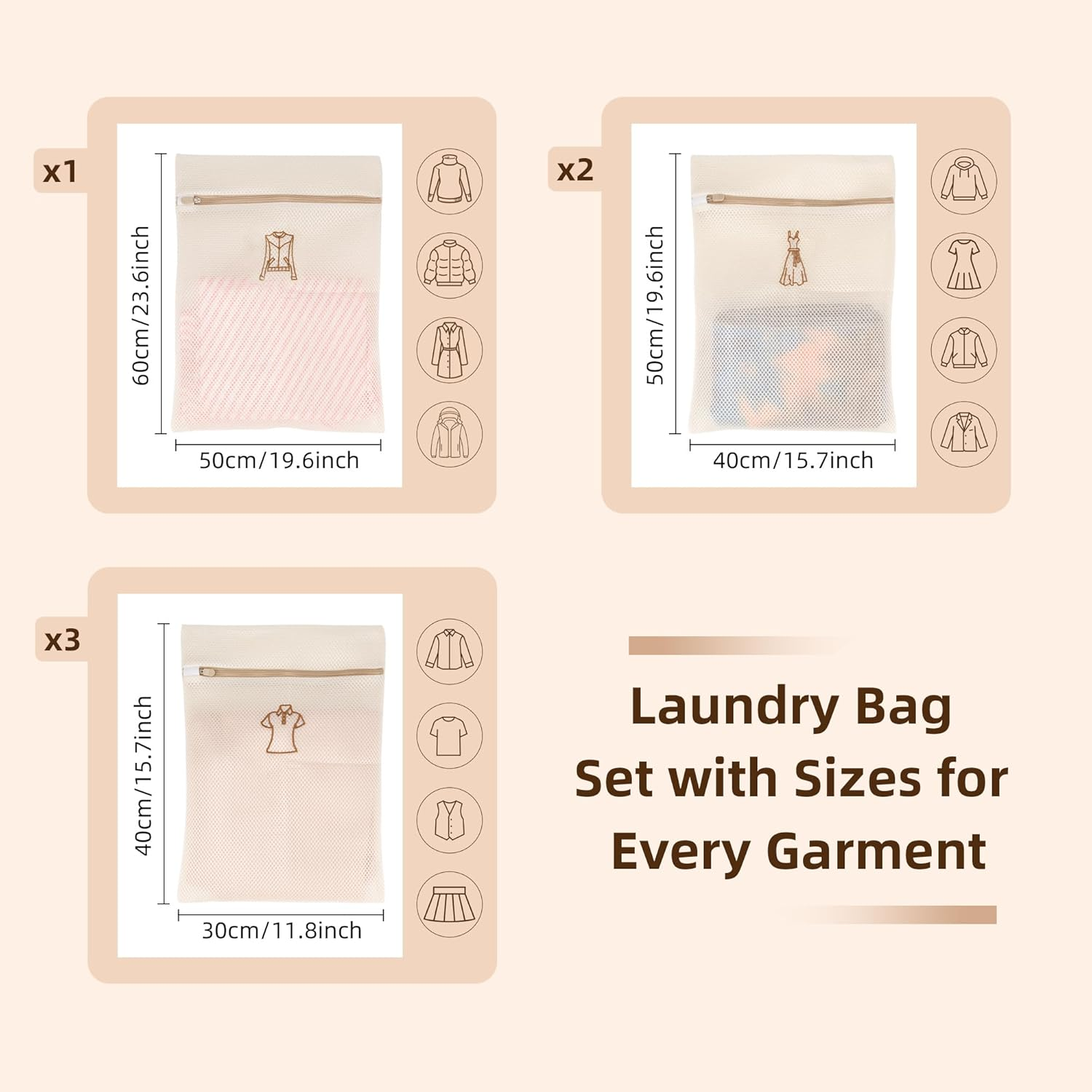 6-Pack Mesh Laundry Bags with Zipper, 3 Sizes Intimates Lingerie Bag with Categorized Symbols for Washing Delicates, Shirts, Dresses and Coats, Garment Bag for Laundry Room Washing Machine image number 6