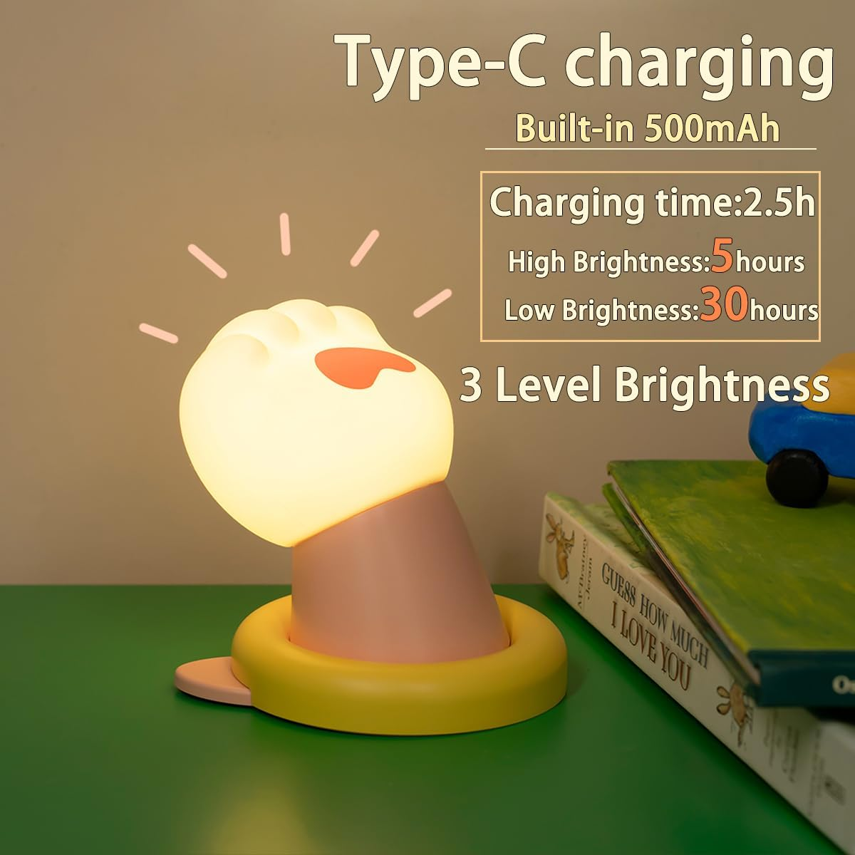 LADWOKFI Silicone Night Light Cute Touch Lamp Kitten Claw Rechargeable Bedside Lamp with Timer Dimmable Lamp Night Light for Kids Bedroom Nursery Light Desk Lamp Nightlight Gift image number 3