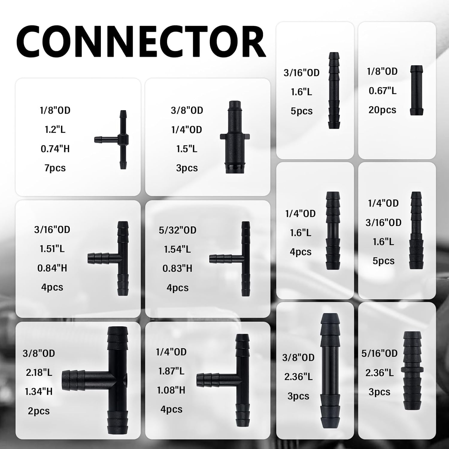 6PCS 5Ft Silicone Vacuum Hose Kit with 64PCS Connectors,100Psi Vacuum Hose Automotive Parts Include 1/8" 5/32" 3/16" 1/4" 5/16" 3/8" Id,Silicone Tubing for Auto Line Replacement image number 1
