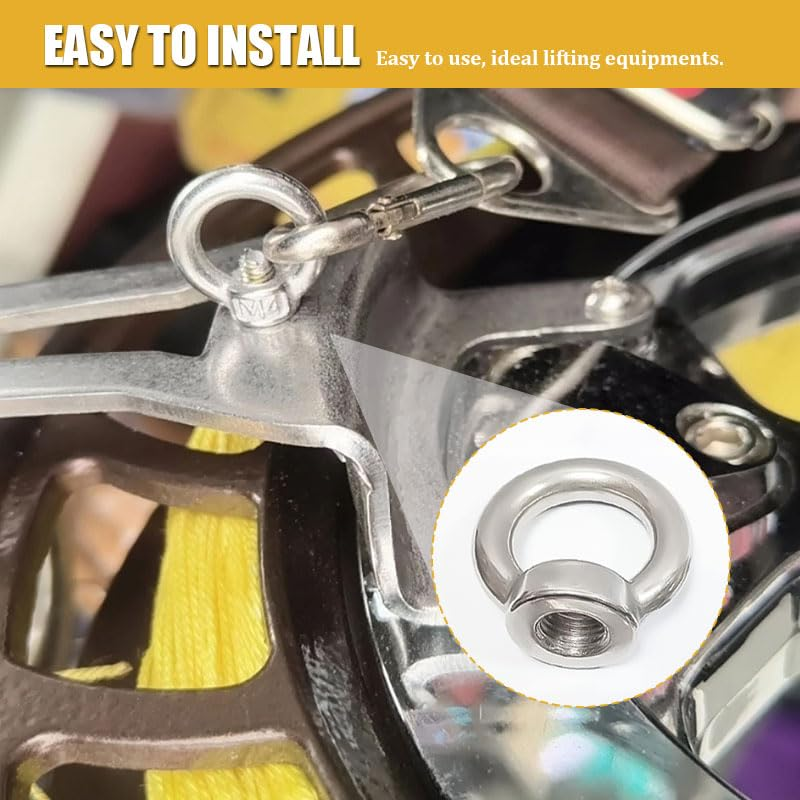 Stainless Steel M10 Lifting Eye Nuts 5 Pack - Female Threaded Lifting Hardware for Marine/Roofing/Safety Loads image number 1