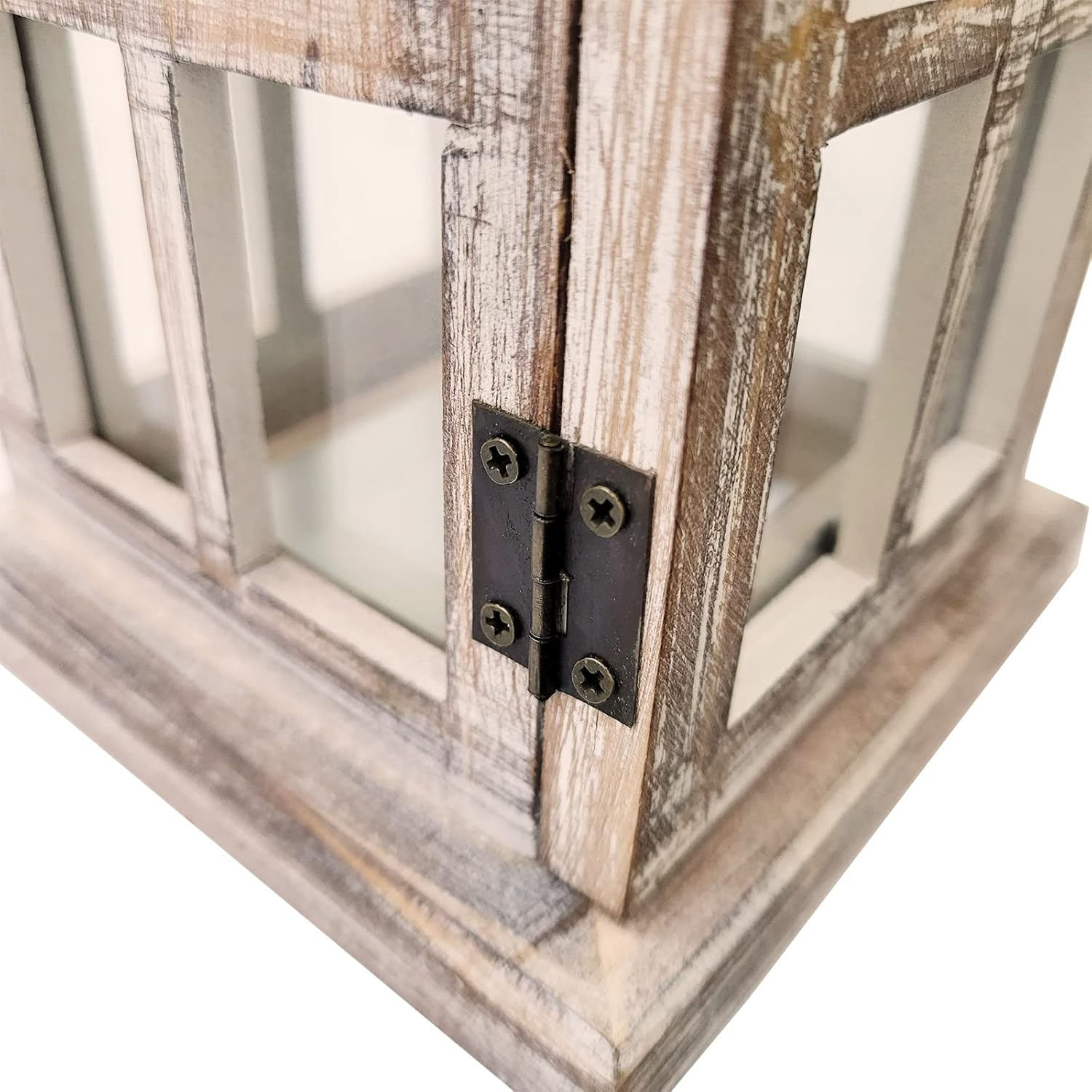 Auto-Plaza Vintage Wooden Decorative Lantern Candle Holder Rustic Farmhouse Wedding Centerpiece Lantern for Table Mantle Wall Hanging Display Party Home Decor Indoor Outdoor X'Mas (Style A) image number 4