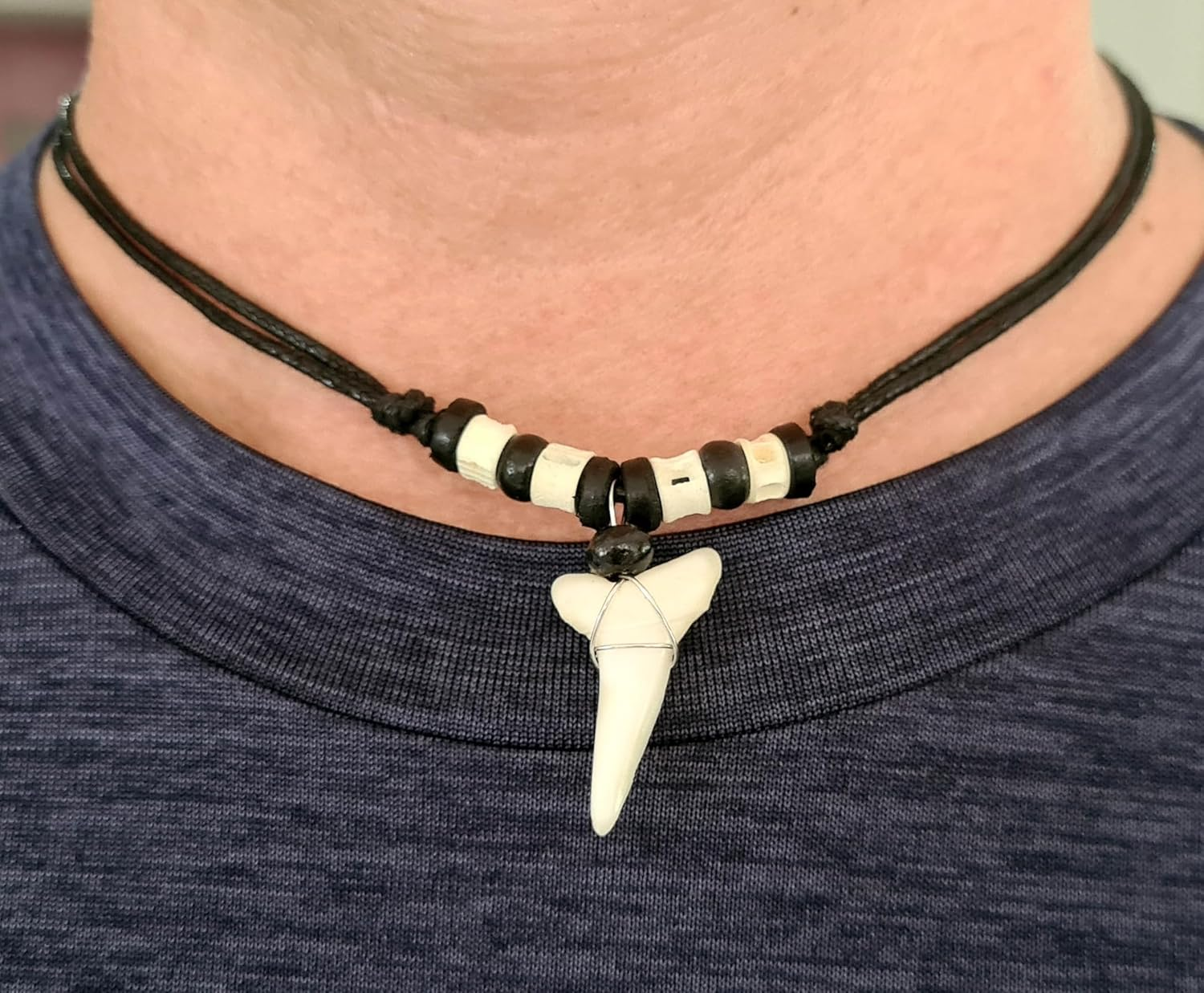 Swimmi Genuine Mako Shark Tooth Necklace for Men Women Boy Girl with Seed Beads and Adjustable Waxed Cord Handmade Jewelry EA200, Shark Tooth, Shark Tooth image number 3