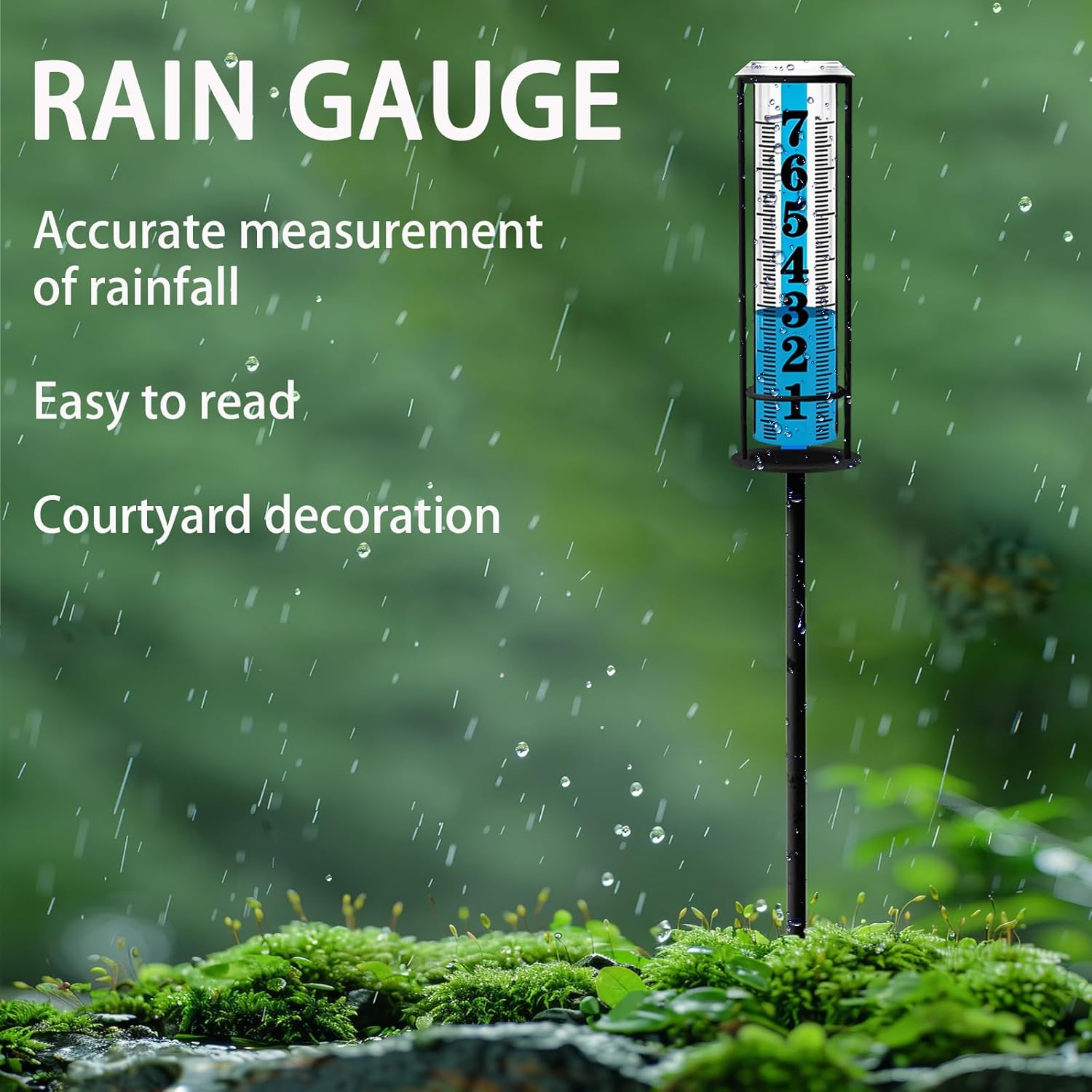 Rain Gauge Outdoor,Accurate Rain Gauges Outdoors Best Rated,Upgraded Freeze Proof Rain Measure Gauge for Yard Fence,Rain Meter with Stake,Large Font Water Gauge for Rain,Adjustable Height,Easy to Read