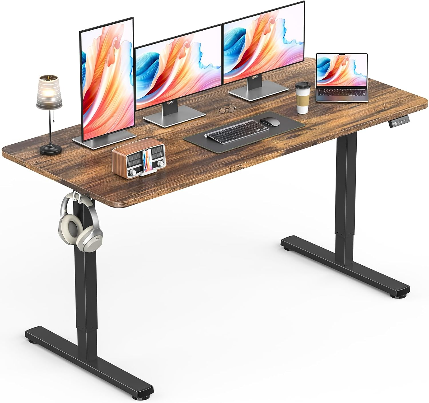 Zontera Standing Desk, Height Adjustable Electric Stand up Desk, 140X60Cm Sit Stand Home Office Desk with Splice Board (Rustic Brown) image number 6