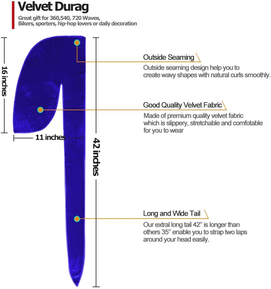 2 Pieces Velvet Durags for 360 Waves, Silky Doo Rag Durag Head Wraps with Extra Long Tail and Wide Straps for Men Women image number 4