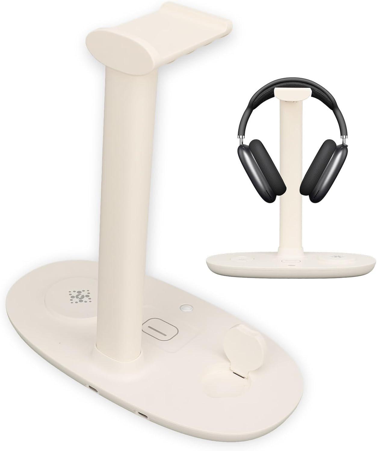 Headphone Charging Stand, 4 in 1 Gaming Headset Holder Hanger for Qi Device, Desktop Wireless Charging Station for Cell Phones Headphone (Black)