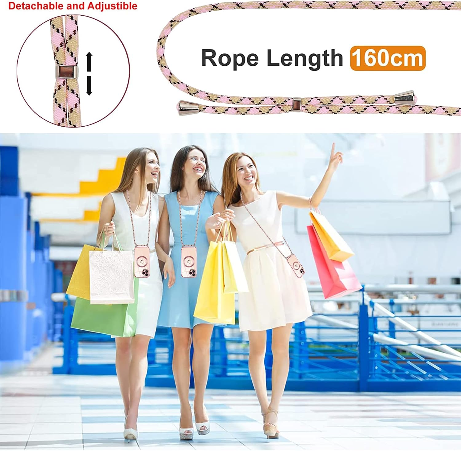 Pnakqil Mobile Phone Chain for Iphone 13 Pro Max Case with Strap, Compatible with Magsafe, Mobile Phone Case Ultra Thin Silicone Magnetic with Heart Love Pattern Protective Case with Cord for Iphone 13Pro Max 6.7 Inches, Pink image number 3