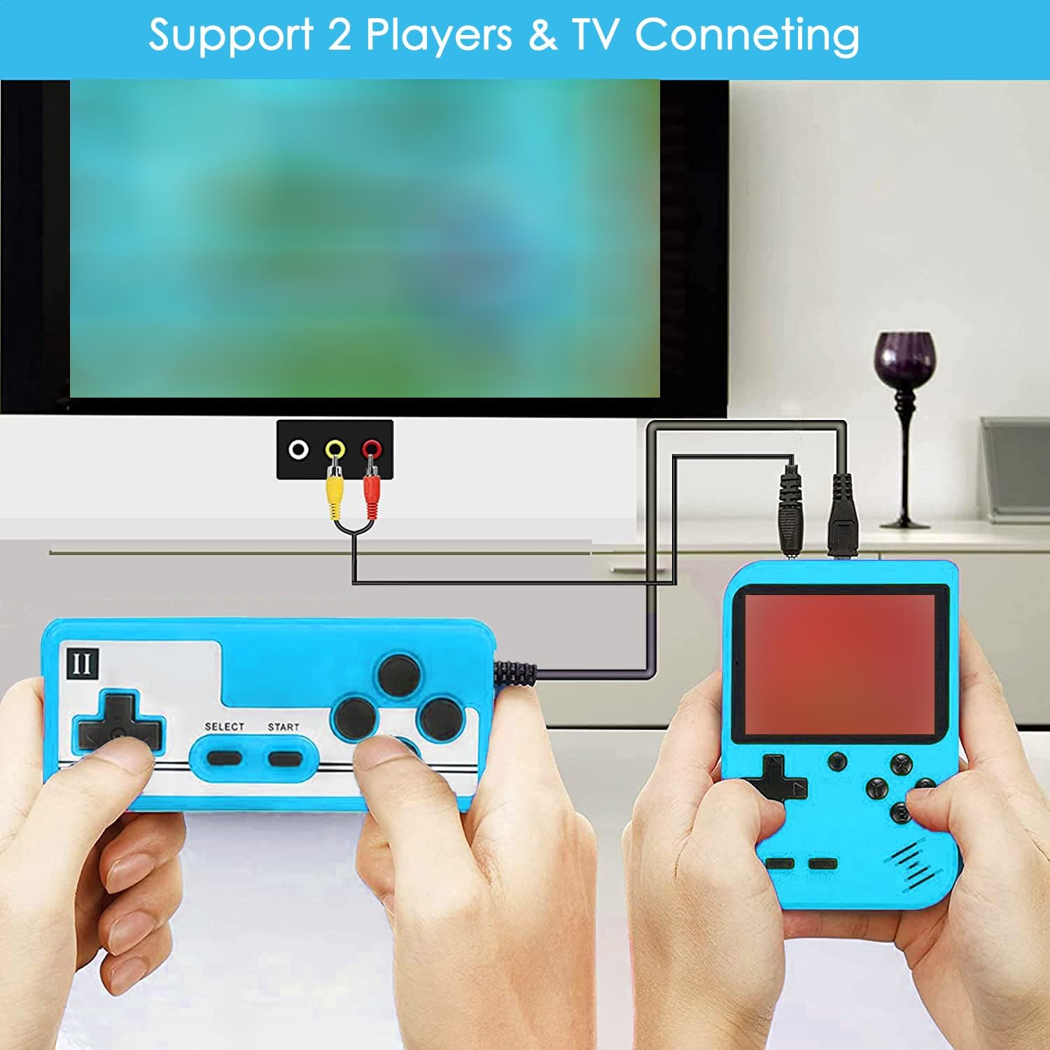 Handheld Game Console, Portable Retro Video Game Console with 500 Classical FC Games, 3-Inch Screen, 1020Mah Rechargeable Battery Support for Connecting TV and Two People to Play Together (Blue) image number 3