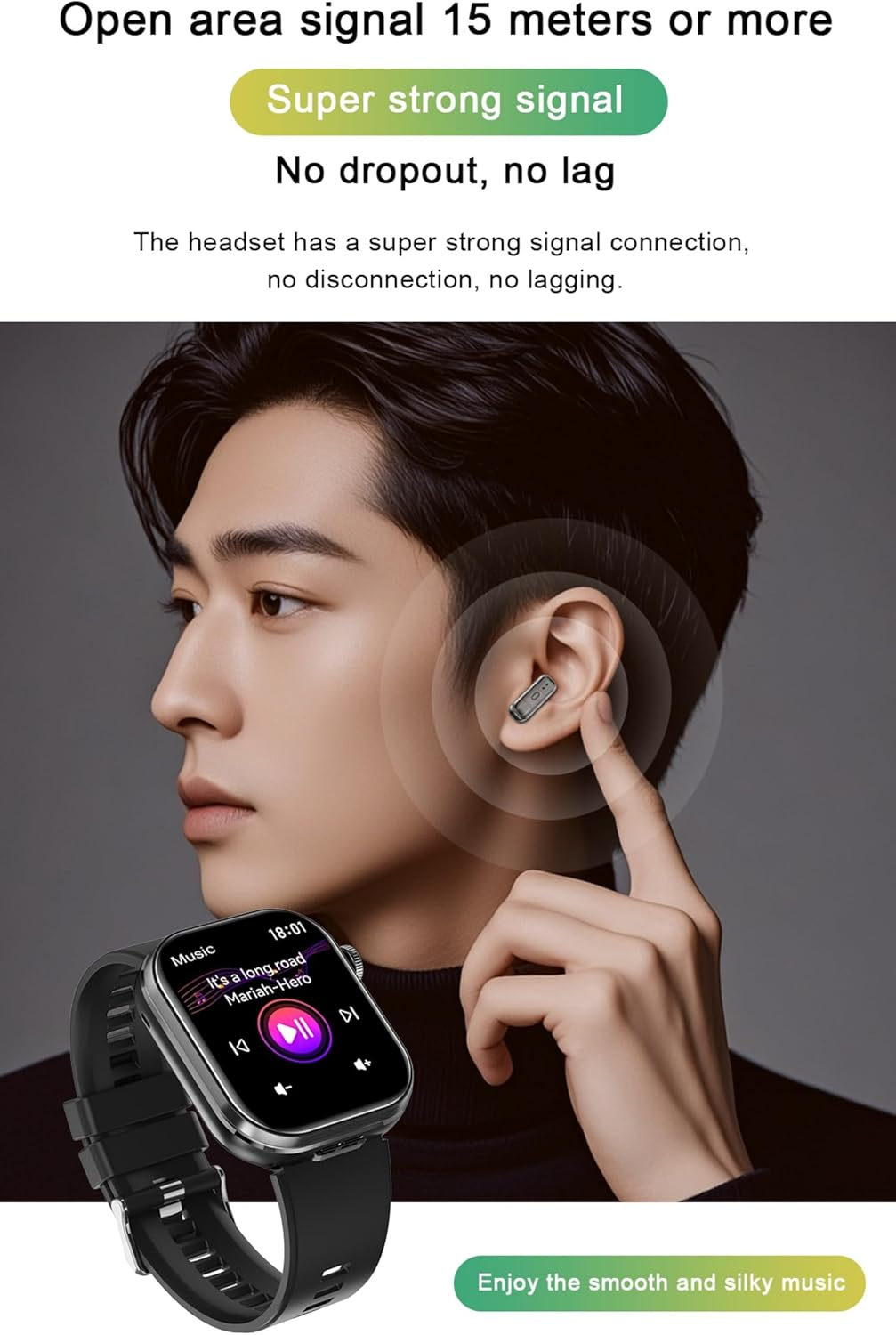 AIEK Smart Watch, Built-In Bluetooth Headphones Heart Rate Sleep Blood Pressure Monitor 2 Inch Touch Display Fitness Watch for Ios Android Smartphone Sports Watch for Men Women (Silver) image number 1