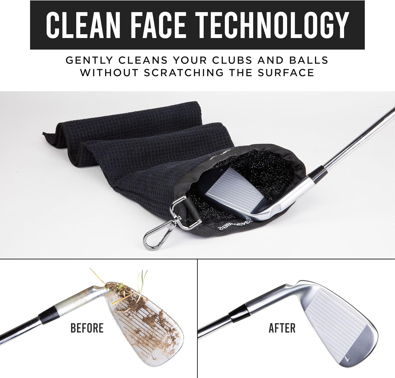 Club Scrub Golf Club and Ball Cleaning Towel Pro, Waffle-Weave Microfiber, Black image number 3