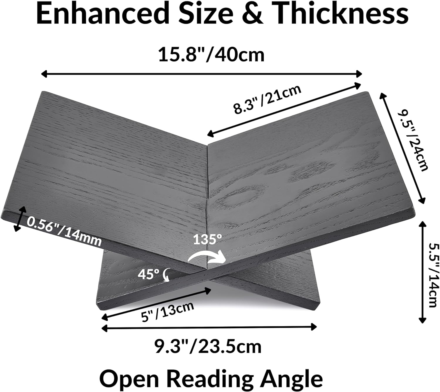 Honygebia Solid Wood Book Stands - Cross Frame Black Oak Wooden Book Holder, Open Bookstand for Display and Reading, Suitable for Art, Bible, Cookbook, Easel, Magazine, Textbooks image number 2