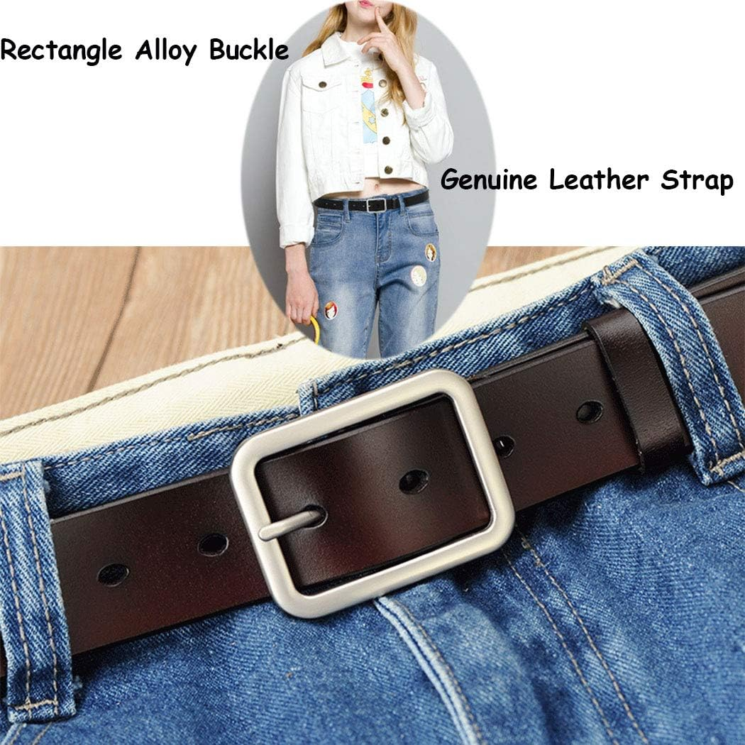 Vonsely Soft Wide Leather Belt for Jeans Shorts, Leather Belt with Metal Buckle image number 2