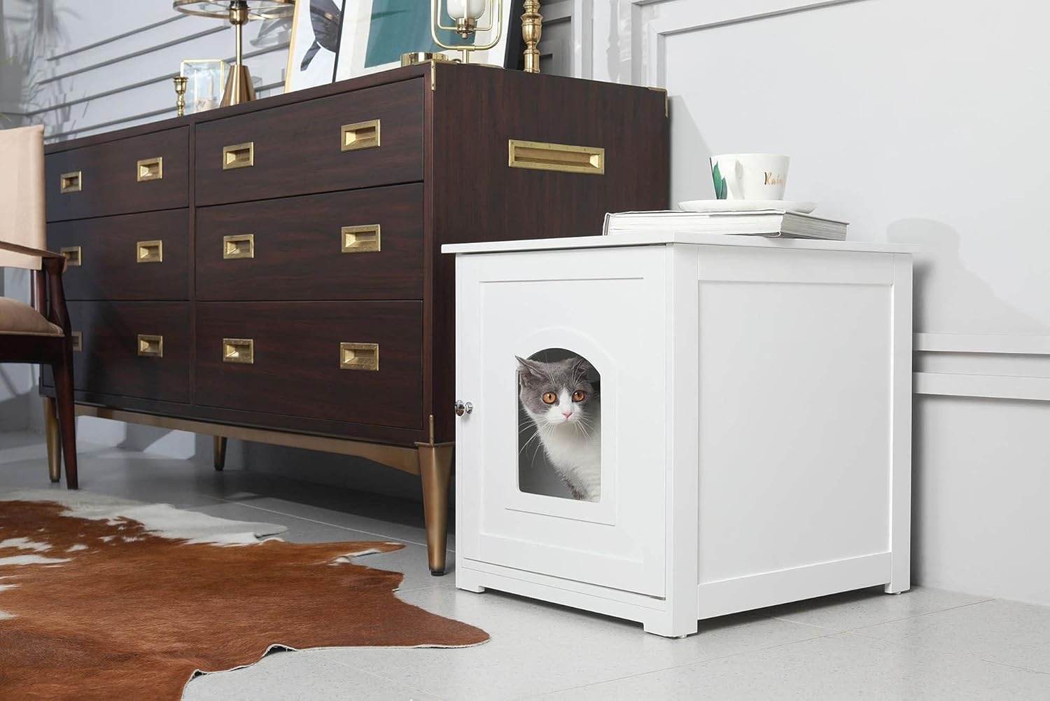 Zoovilla Kitty Litter Loo &ndash; Hidden Litter Box Furniture - White image number 3