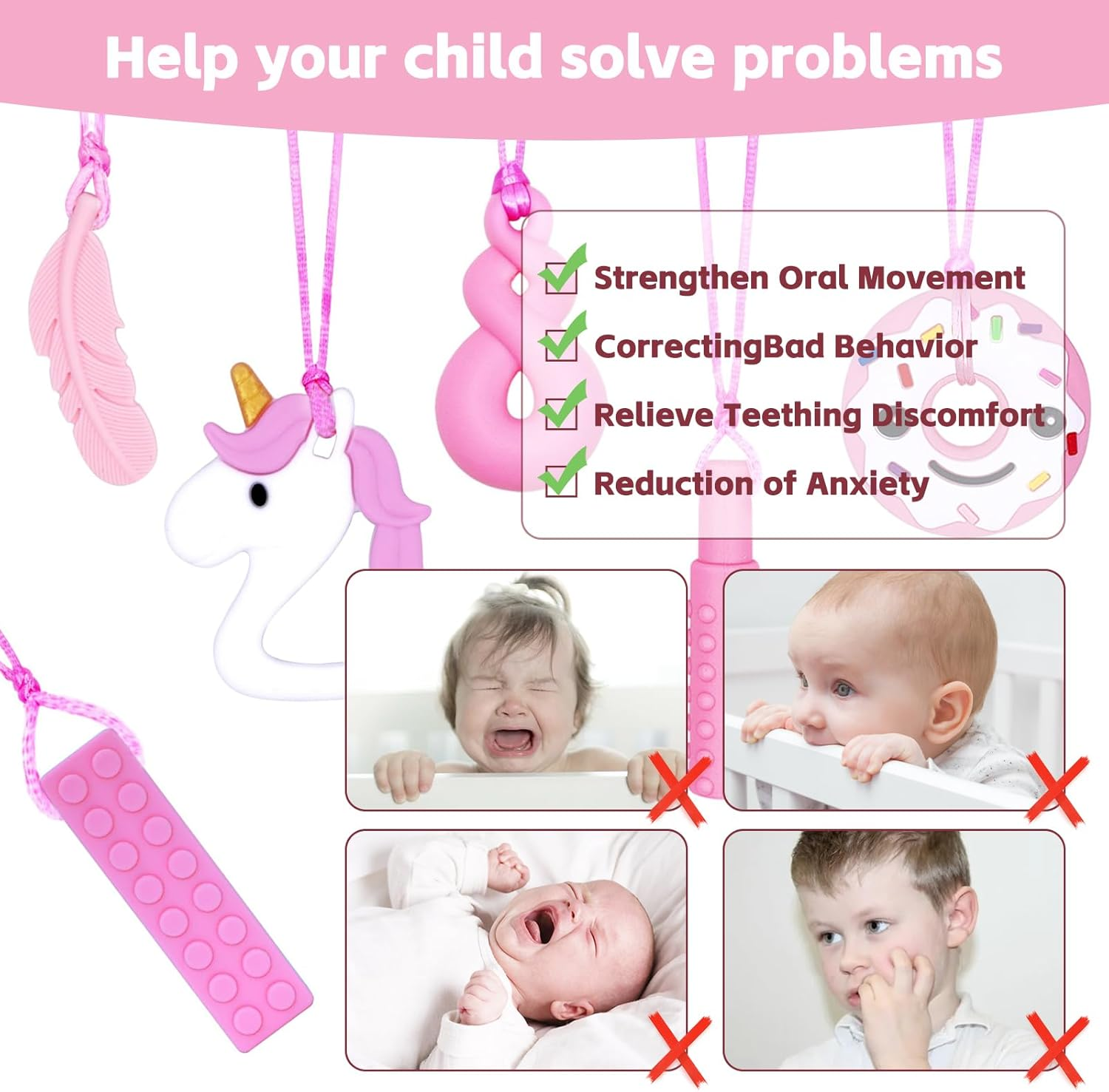 Chew Necklace for Kids & Adults | Sensory & Teething Relief | Safe Silicone | 6 Designs | Autism & ADHD Support image number 2