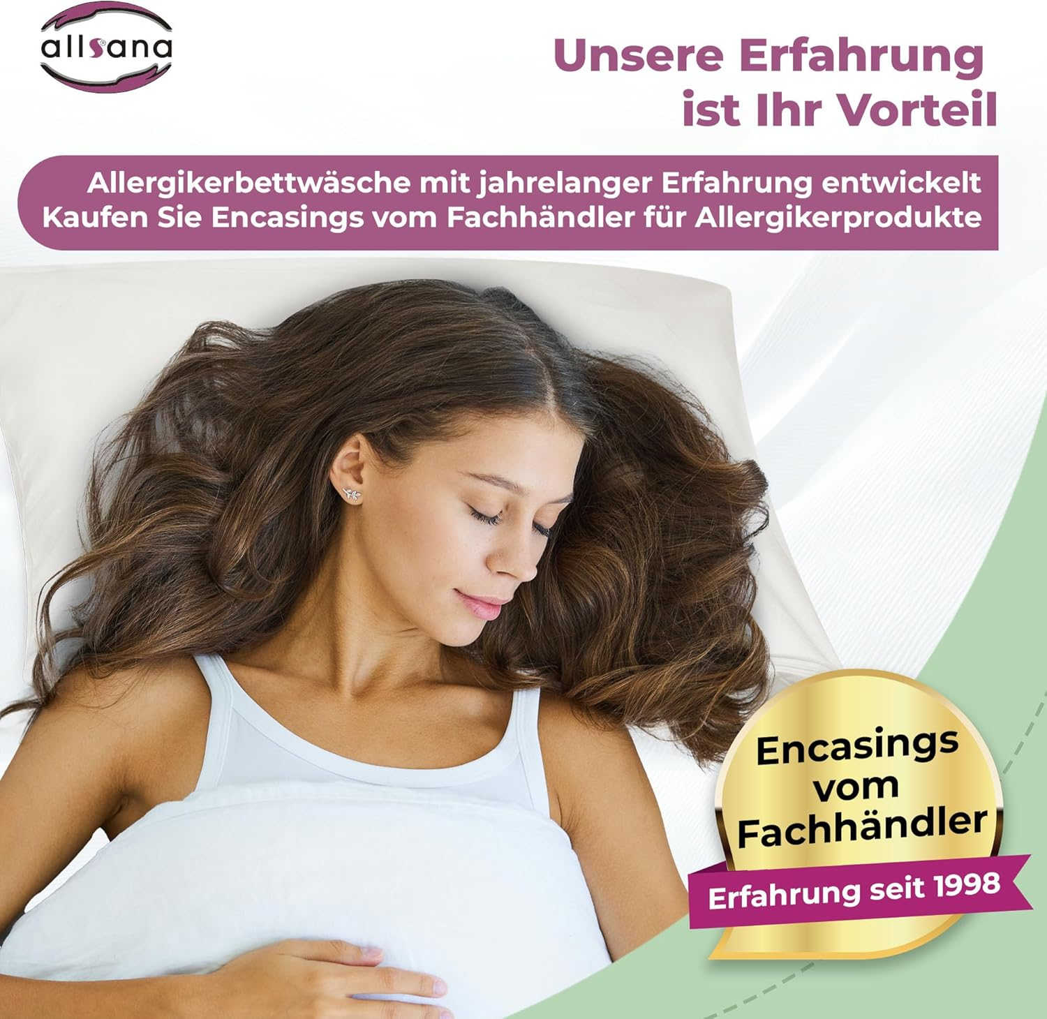 Allsana Allergy Sufferers Mattress Cover 140 X 220 X 24 Cm | Allergy Bed Linen | anti Mite Encasing | Mite Protection for House Dust Allergy Sufferers | Allergy-Proof Intermediate Cover for The image number 3