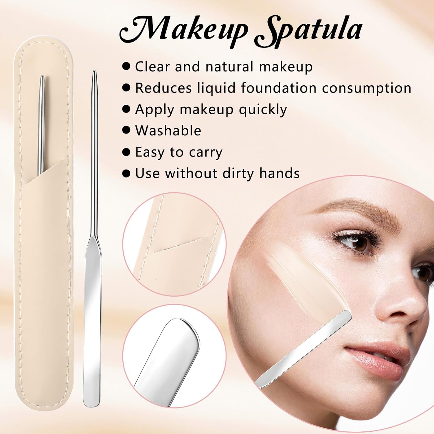 Makeup Spatula, Stainless Steel Depotting Spatula with Silicone Cosmetic Tools Make up Accessories for Cosmetics Mixing Blending Foundation Small Area of Face