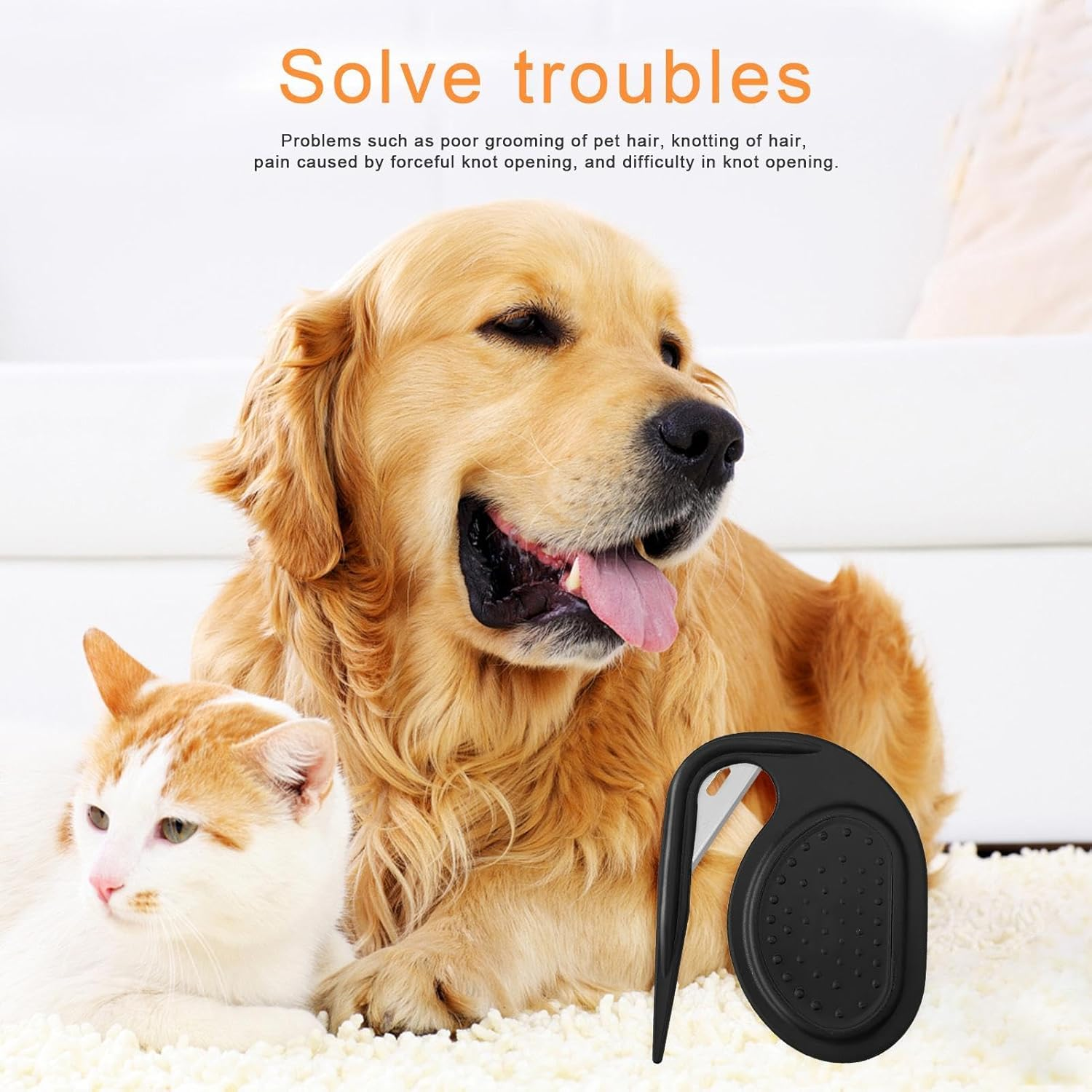 Pet Dematting Comb, Professional Dog Matting Tool, Hair Dematting Tool, Open Knot Comb, Comb Hair Cutter Puppy Kitten Hair Furr Shedding Grooming Trimmer Comb Brush - Black image number 6