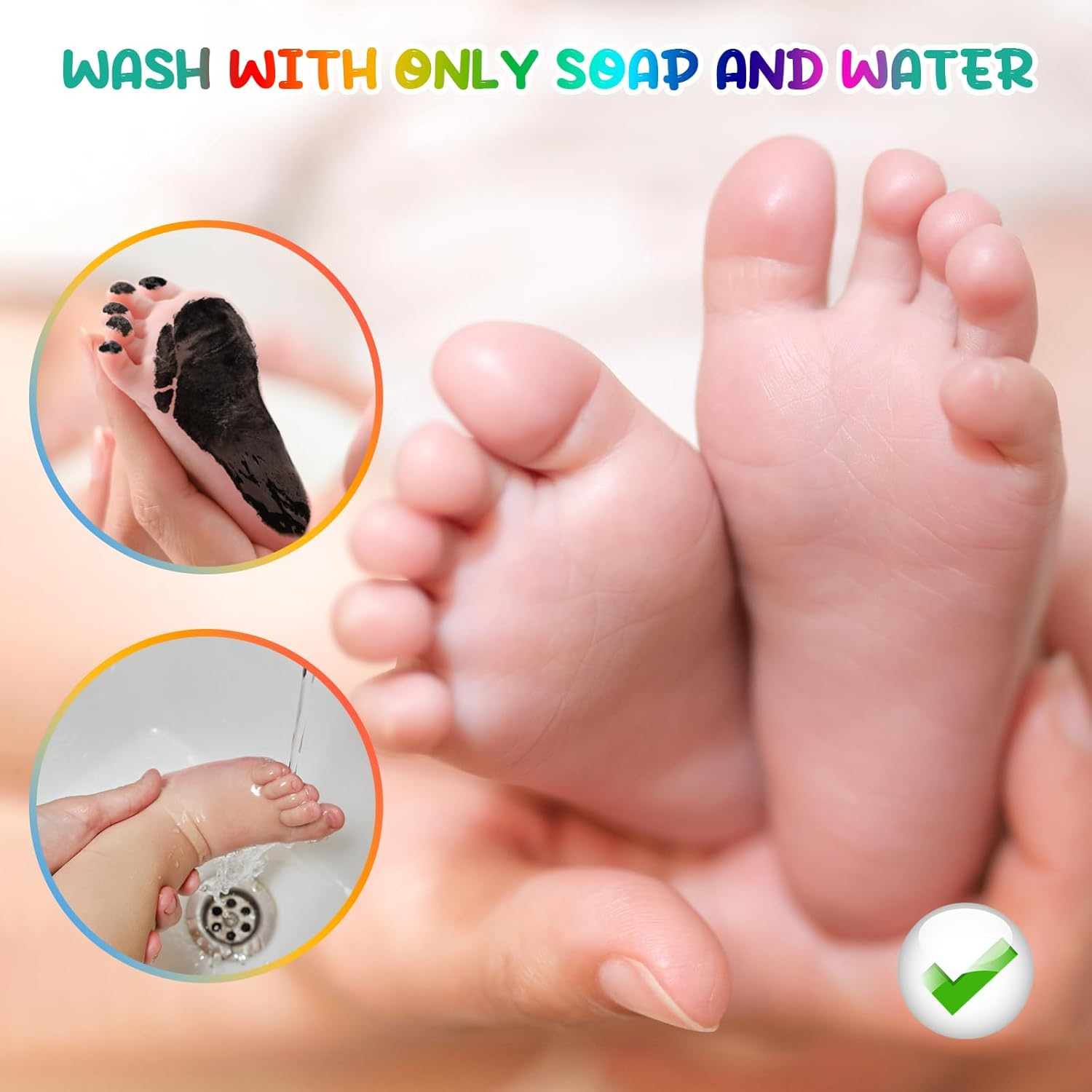 75Ml Black Baby Hand and Footprint Ink Kit, Baby Handprint Footprint Paint, Dog Cat Paw Print Kit, Washable, Non Toxic Acid-Free, Safe Gentle for Home Christmas New Year DIY Keepsake Stamp image number 1