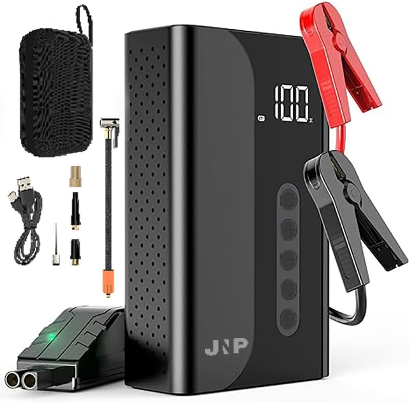 2000A Car Jump Starter with Air Compressor& LED Light, 150PSI Portable Tire Inflator, 12V Battery Booster, LCD Display - Black image number 4