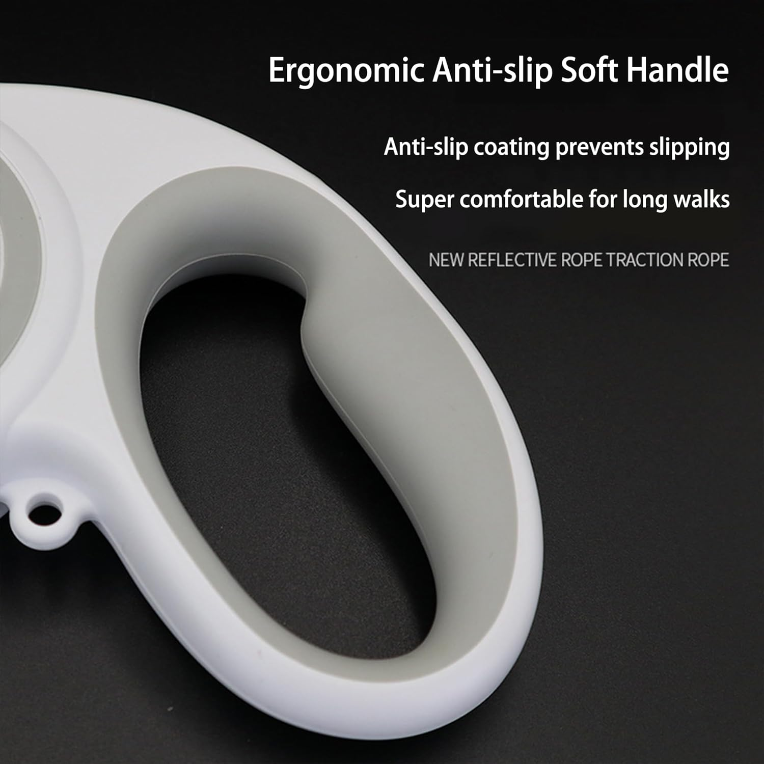 XCXQ 360&deg; Retractable Dog Leash, Strong Reflective Nylon Tape Lead 16 Ft Dog Walking Leash, up to 66Lbs, Anti-Slip Rubberized Handle, One-Handed Brake, Tangle Free, White-Gray (Medium) image number 3