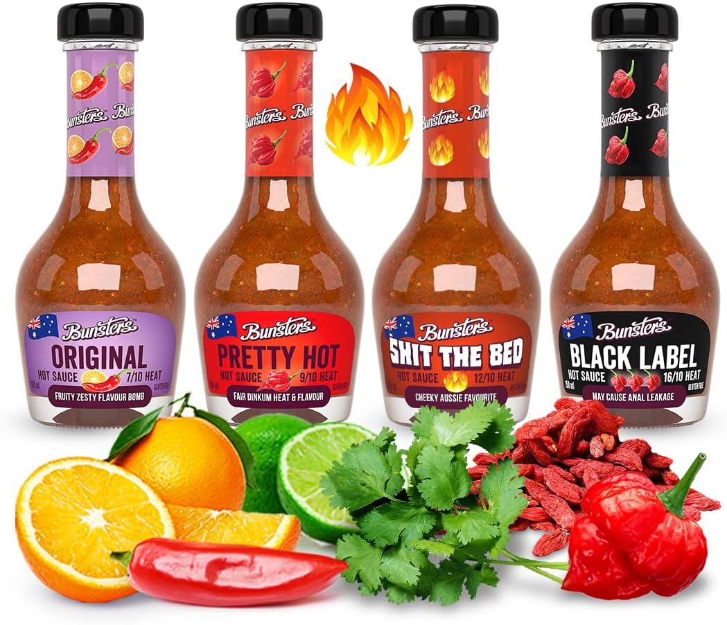 Bunsters Hot Ones Range: Four Sauces That Get Hotter and Hotter (A Great Hot Sauce Gift)