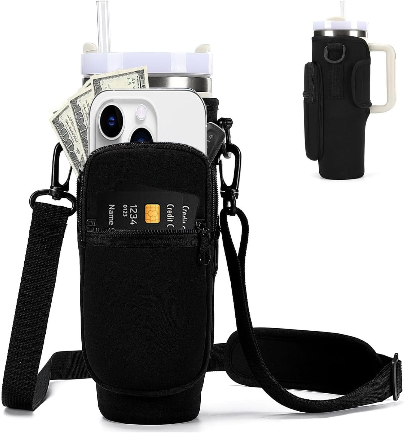 Water Bottle Carrier Bag for Stanley 40Oz Tumbler with Handle, Water Bottle Holder with Adjustable Shoulder Strap for Stanley Cup Accessories for Travelling Hiking Camping