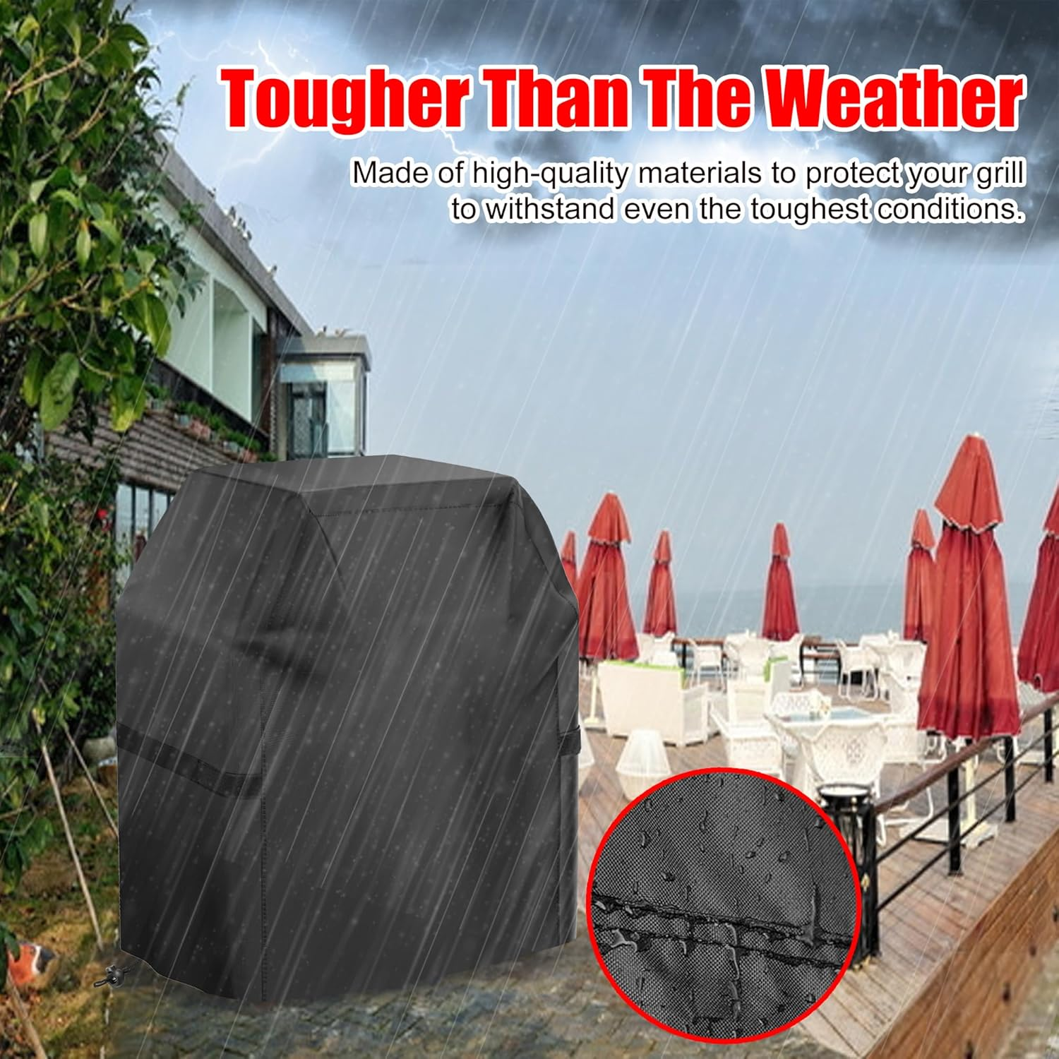 Grill Cover, 40 Inch Small Gas Grill Cover for Outdoor Grill, Waterproof, Weather Resistant, UV & Fade Resistant, BBQ Grill Cover with Hook and Loop Straps, Black image number 1