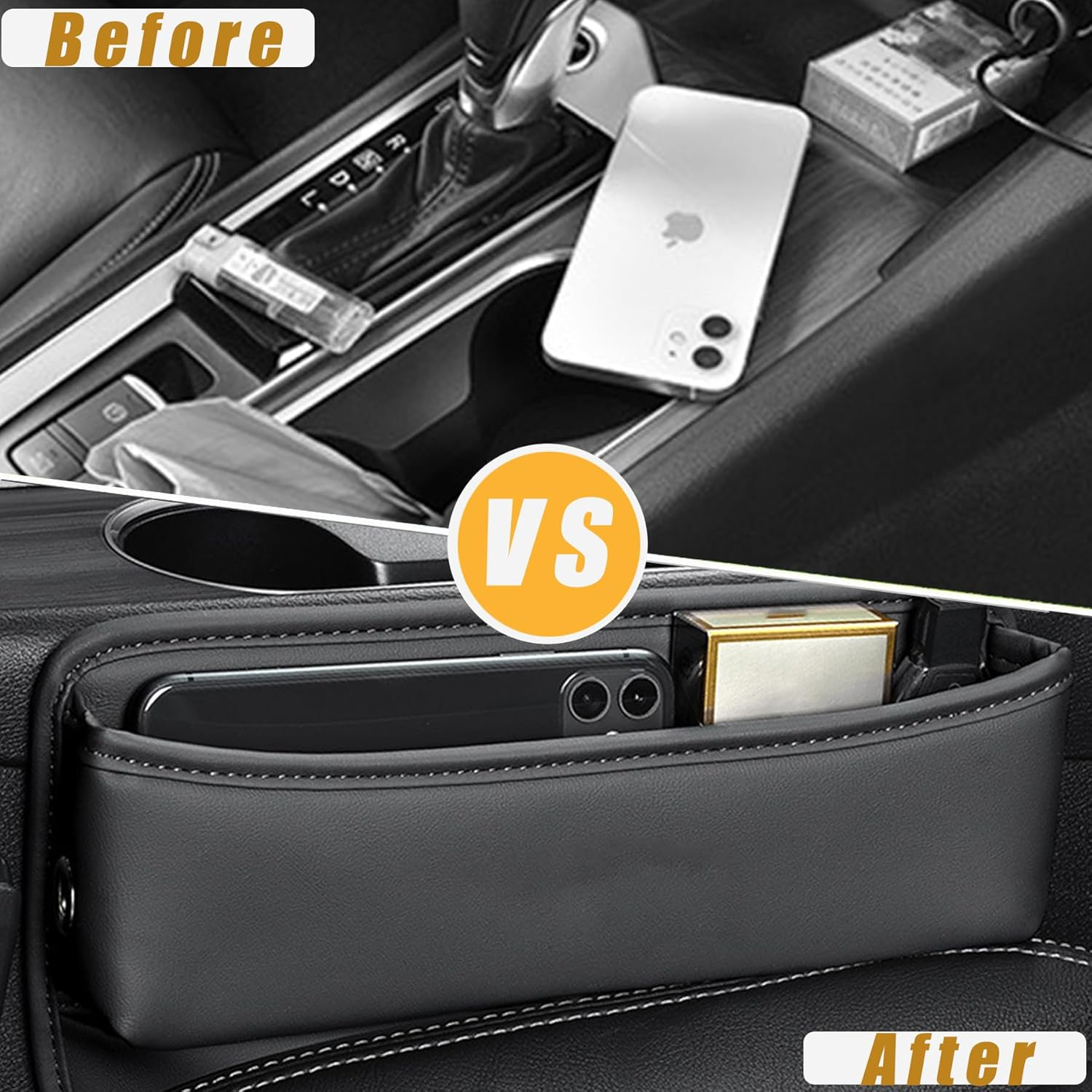 YQDUVNEY Car Seat Gap Filler, Universal Leather Car Storage Organizer, Premium Car Seat Storage Box, Adjustable Gap Filler for Keys, Cards(2 Pack) image number 3