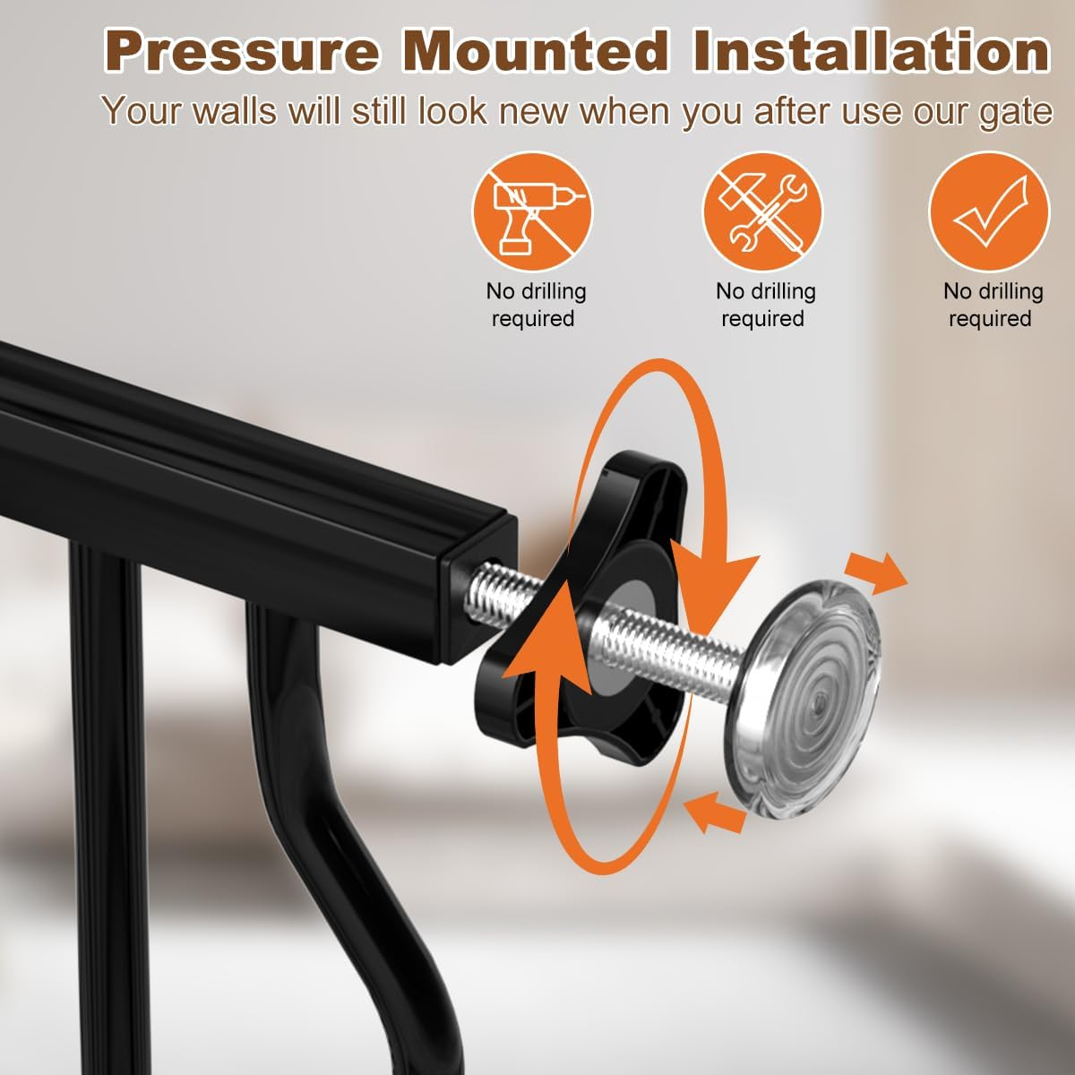 53.1-62.2" Extra Wide Baby Gate for Stairs No Drilling, 30" Tall Auto Close Press Mounted Baby Gate for Doorways, Adjustable Width Walk through Dog Gates for Doorways, Black image number 5